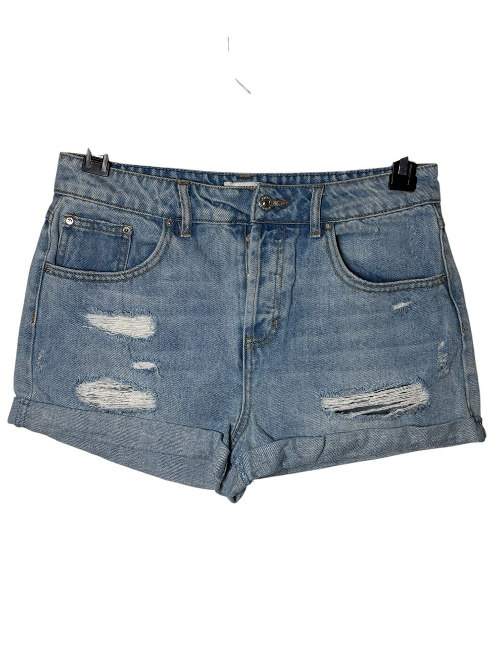 Forever 21 Distressed Denim Shorts Rolled Cuff Light Wash Size 28 Y2K